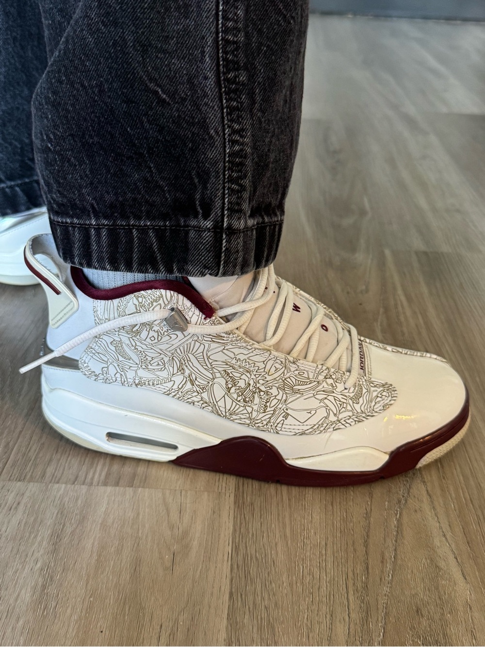 Jordan Men's White and Maroon Athletic Sneakers with Graphic Detail